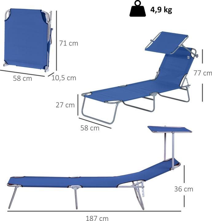 Image du produit Outsunny Bain de soleil avec protection solaire (187 cm)