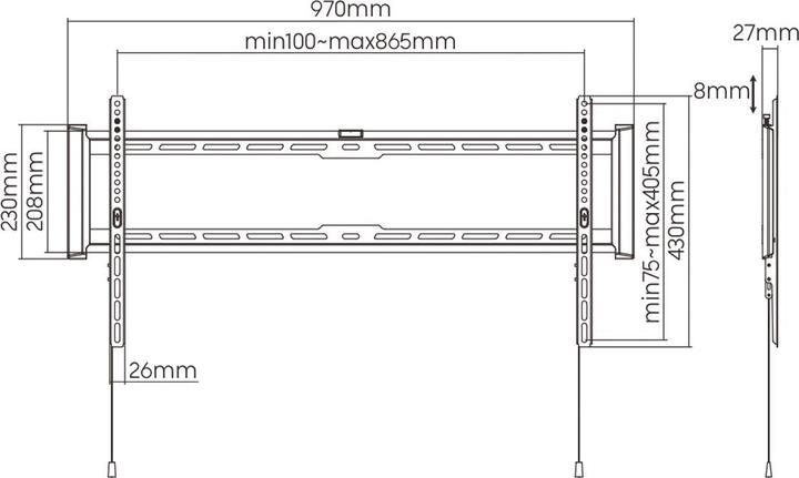Image du produit Value Support mural pour TV, distance au mur de 27 mm (Mur, 90", 75 kg)