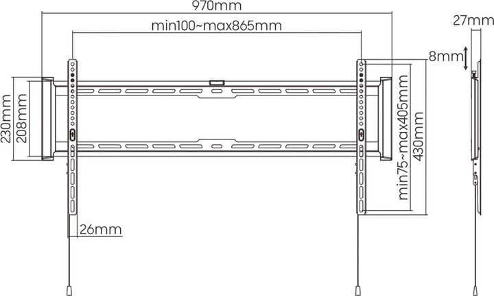 Image du produit Value Support mural pour TV, distance au mur de 27 mm (Mur, 90", 75 kg)