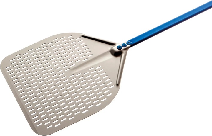 Actual product image Gi Metal Aluminium rectangular perforated pizza peel 36x36 cm Handle 30 cm