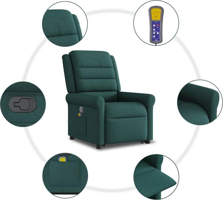 Immagine prodotto VidaXL Poltrona massaggiante con ausilio stand-up in tessuto verde scuro