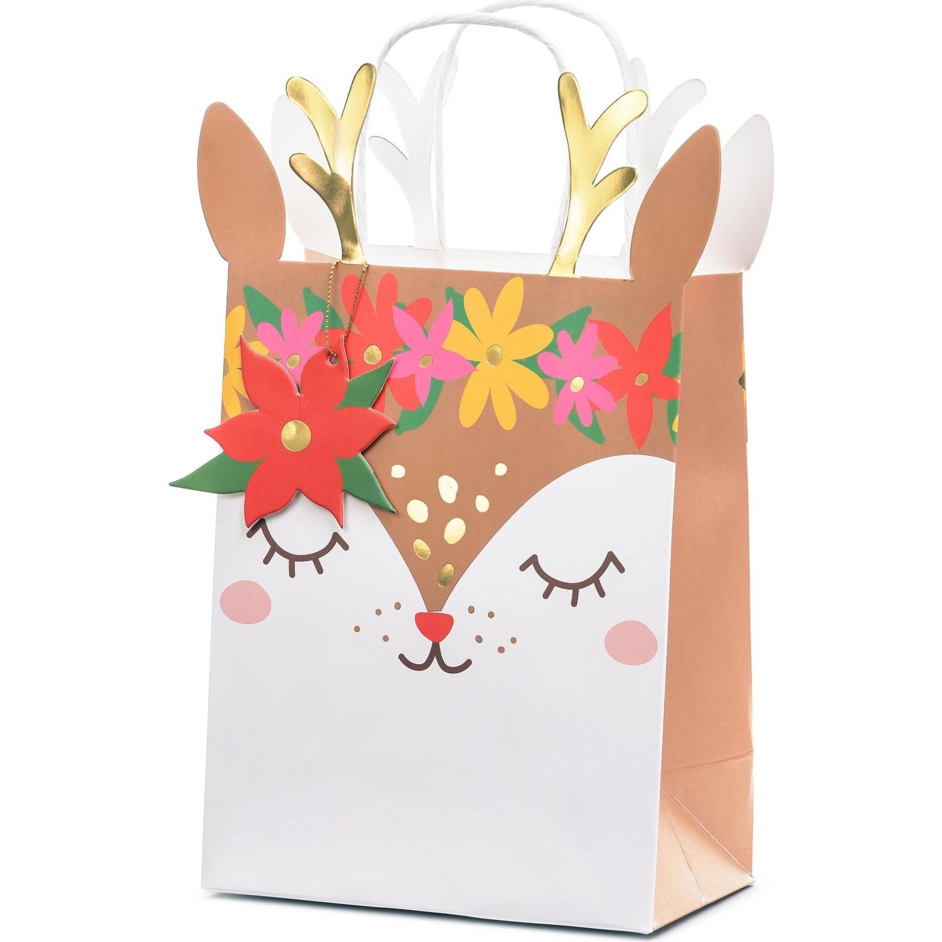 Partydeco, Geschenkverpackung, Geschenktasche Reh 20.5 x 30 x 10.5 cm, Mehrfarbig (Geschenktüte, 1 x)
