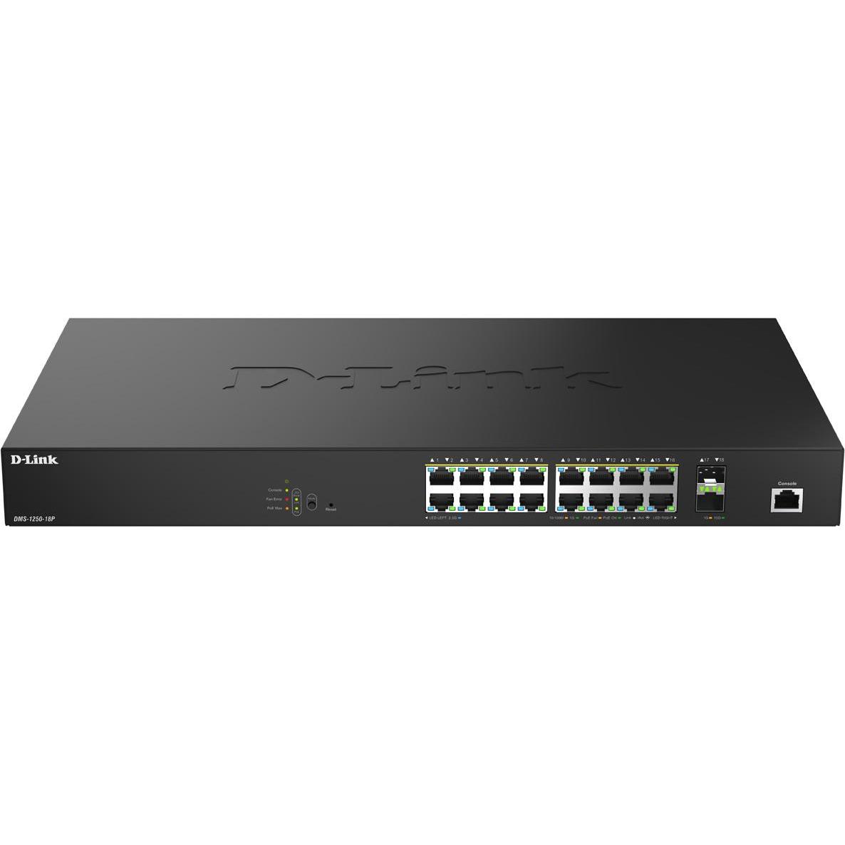D-Link 16 Ports 2.5Gbps PoE9 0W+ 2 Ports 10G SFP+ Smart Managed Switch (18 porte), Switch di rete, Argento, Nero