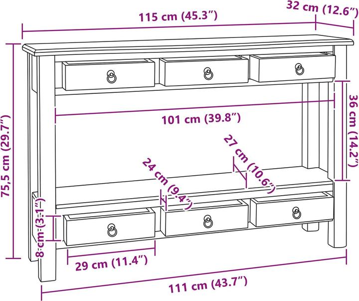 Produktbild vidaXL Konsolentisch (115 x 32 x 75.50 cm)