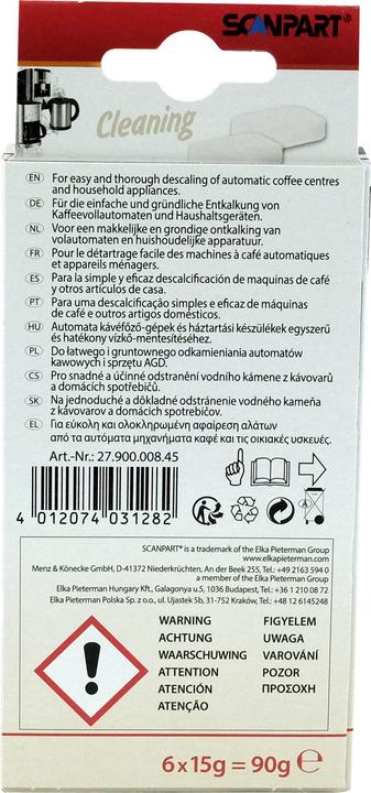 Voedingswaarden en ingrediënten Scanpart 2790000845 2790000845 Ontkalkingstabletten 6 stuks. (90 ml)