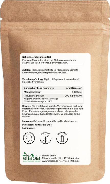 Actual product image Eltabia Magnesium citrate capsules - For muscle relaxation & energy (100 Piece, Capsules)
