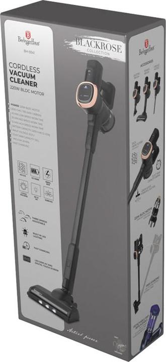 Actual product image BerlingerHaus Design cordless hoover, 220 W BLDC motor, 25.9 V Li-ION battery, black-pink gold