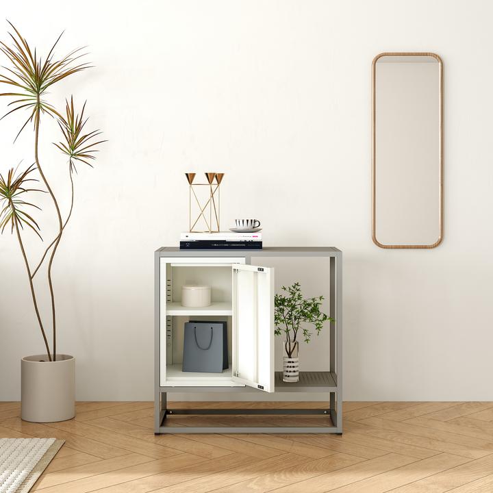 Image du produit En.Casa Sideboard Burlöv Stahl 70x72x35 cm Grau/Weiss (72 x 35 x 70 cm)