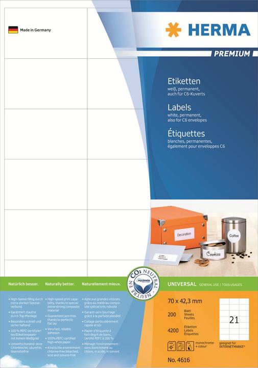 Produktbild HERMA Universal Etiketten A4