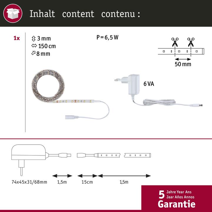 Image du produit Paulmann SimpLED Stripe Set (Blanc chaud, 150 cm, Intérieur)