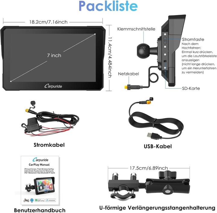 Actual product image Carpuride Motorrad-CarPlay-Bildschirm
