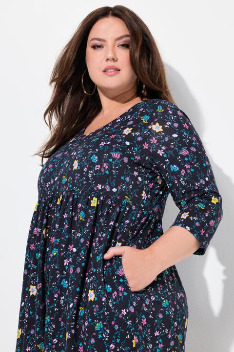 Produktbild Ulla Popken Jerseykleid, Paisleymuster, A-Linie, V-Ausschnitt, 3/4-Arm (42, 44)