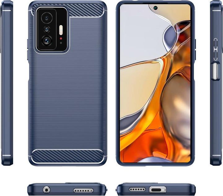 Produktbild Cover-Discount Xiaomi 11T - Metall Carbon Look Hülle blau (Xiaomi 11T)