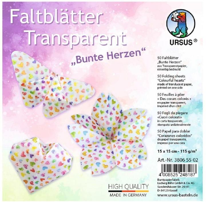 Immagine prodotto Ursus Cartelle di carta trasparente "Cuori colorati", circa 15 x 15 cm (115 g/m², 50 x)