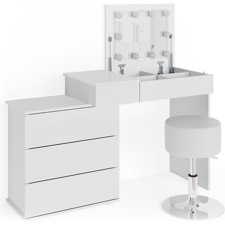 Vicco, Schminktisch, Lotos mit Hocker und Beleuchtung (117.5 x 45 x 78 cm)