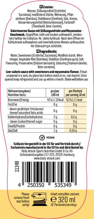 Nährwerte und Zutaten Body Attack Mayonnaise Dressing (320ml)