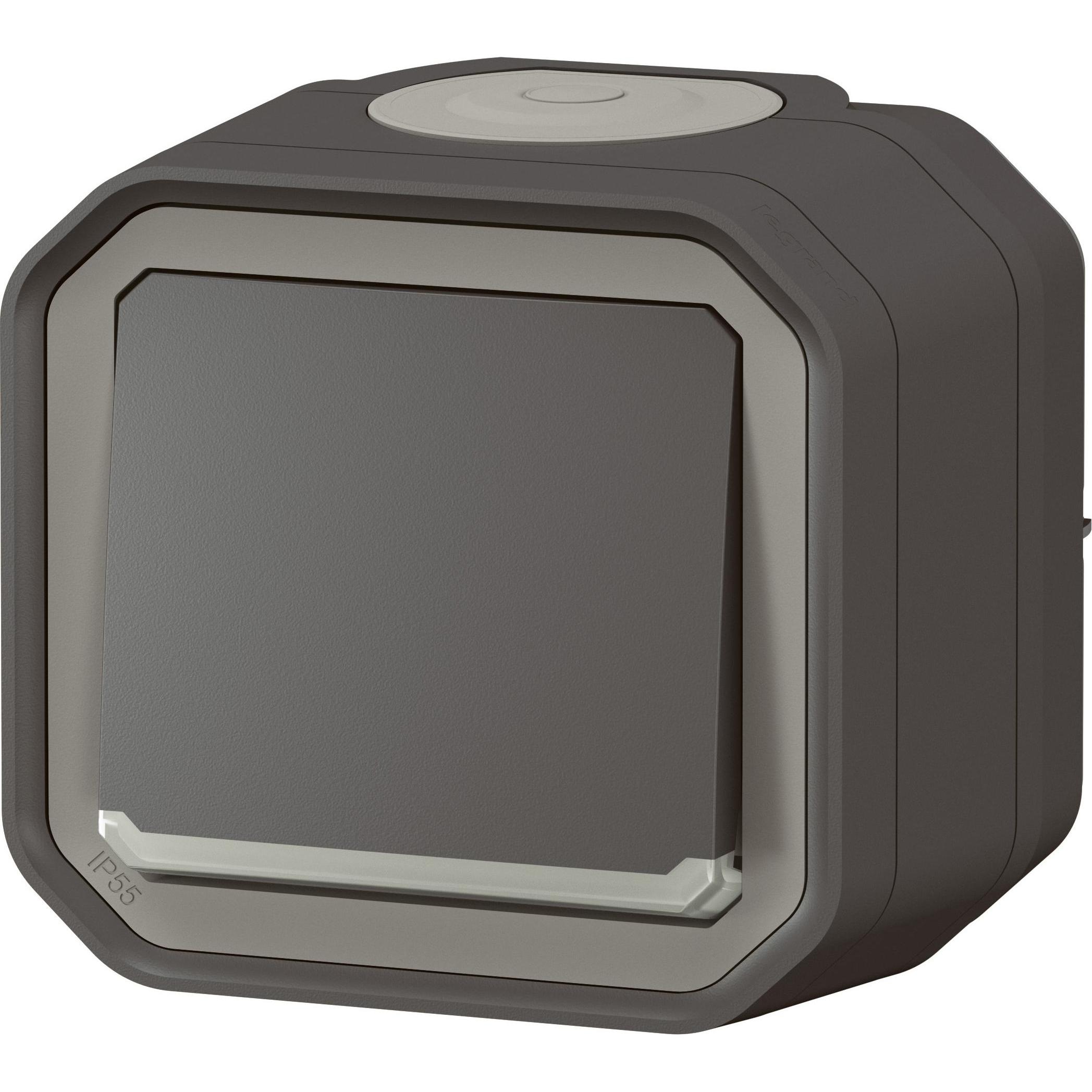 Legrand Plexo New Feuchtraum-Aufputz-1-Fach Wechselschalter mit Kontrollfunktion, Taster + Schalter, Grau