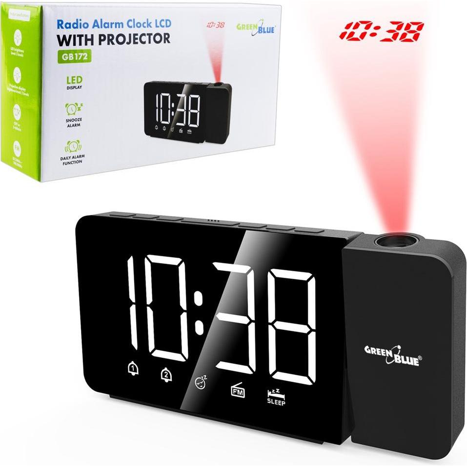 Greenblue Radiosveglia digitale a LED con proiettore GB172 (FM), Radio, Nero, Grigio