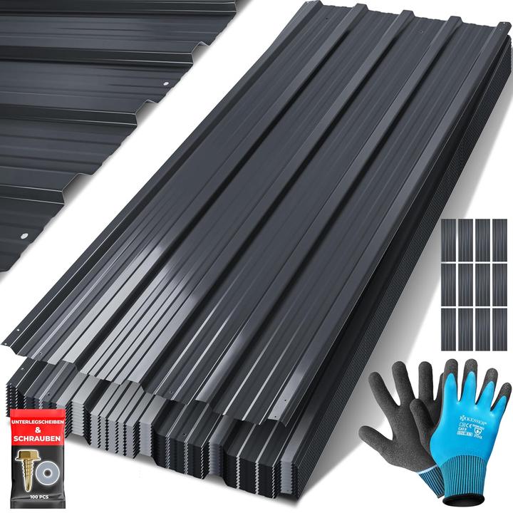 Kesser 12-teiliges Trapezblech-Set für Dach (12 Stück) inkl. Zubehör