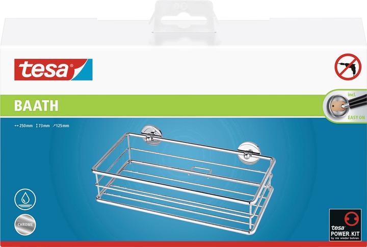 Produktbild tesa BAATH+ Duschkorb inkl. Klebelösung ohne Bohren (25 x 12.5 x 7.5 cm)