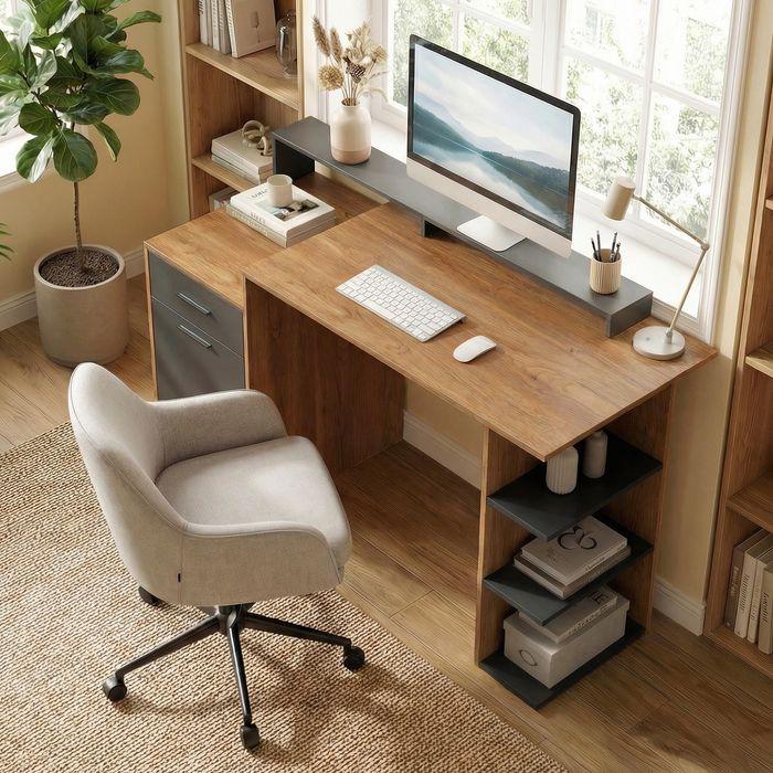 Produktbild Swisshandel24 Computertisch, Stauraum, Regalen, 140cm, Eiche