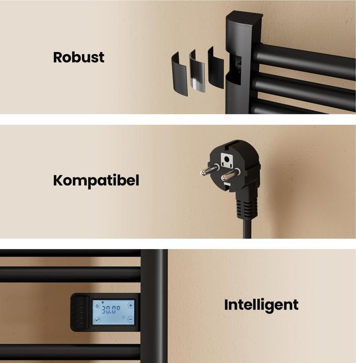 Produktbild Emke Badheizkörper Handtuchhalter Einstellbare Temperaturregelung 96x54cm Schwarz 500W (500 W)