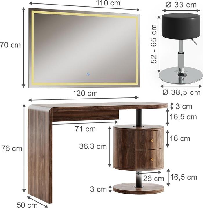 Produktbild Vicco Lara mit Hocker und Beleuchtung (120 x 50 x 76 cm)
