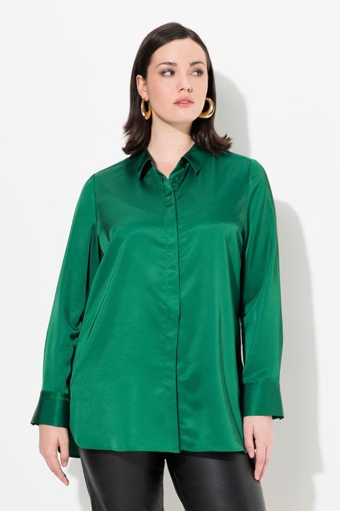 Actual product image Ulla Popken Long Sleeve Collared Satin Blouse (46, 48)
