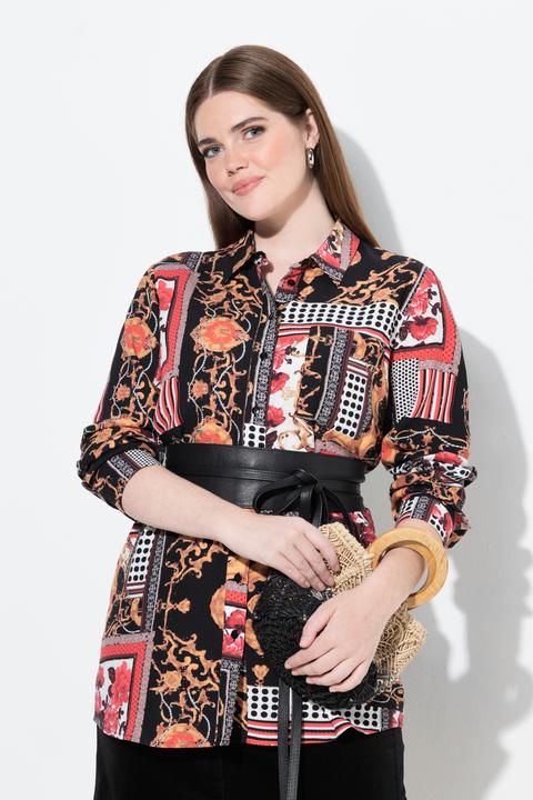 Produktbild Ulla Popken Hemdbluse, Landhausmuster, Hemdkragen, Langarm (54)