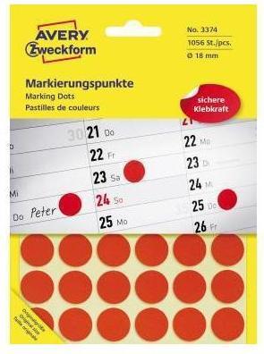 Produktbild Avery Zweckform Markierungspunkte, Durchmesser 18 mm, rot Inhalt: 1056 Etiketten