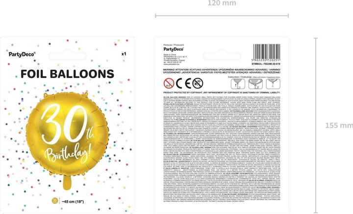 Produktbild Partydeco Ballon 30 Jahre Aluminium in Gold (1 x)