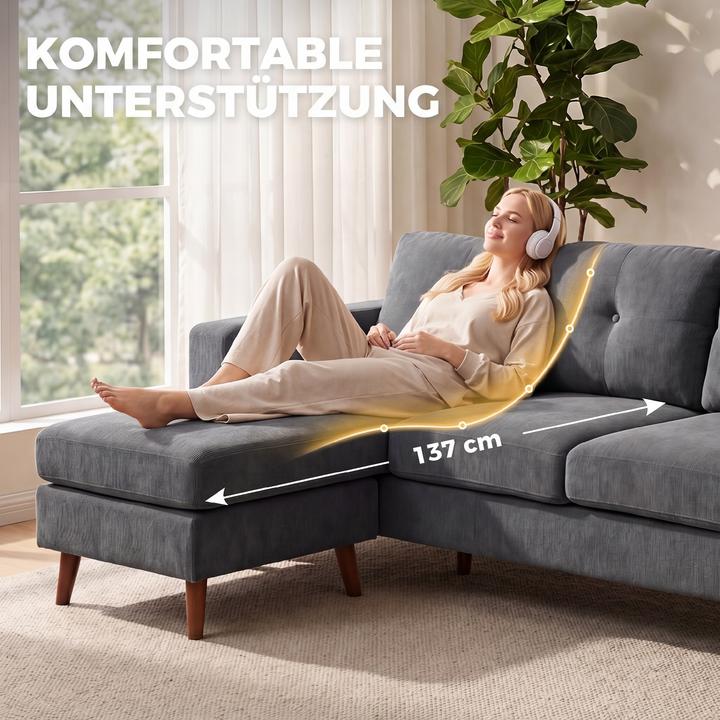 Immagine prodotto Homcom Ecksofa Polyester Dunkelgrau (3 posti, Divano ad angolo)