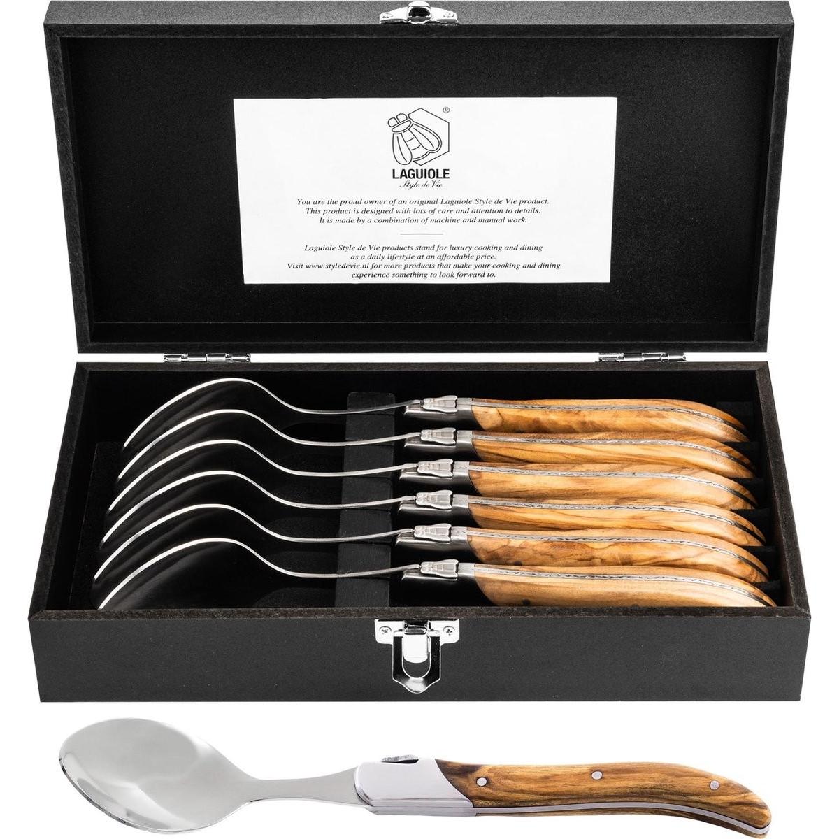Laguiole Style de Vie Lepels Linea Luxury - 6 pezzi - Legno d'ulivo, Posate, Marrone