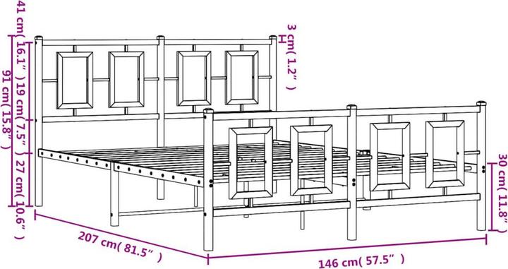 Actual product image vidaXL Bettgestell Kopfteil Fussteil Bett Metallbett Doppelbett Weiss 140x200cm (140 x 200 cm)