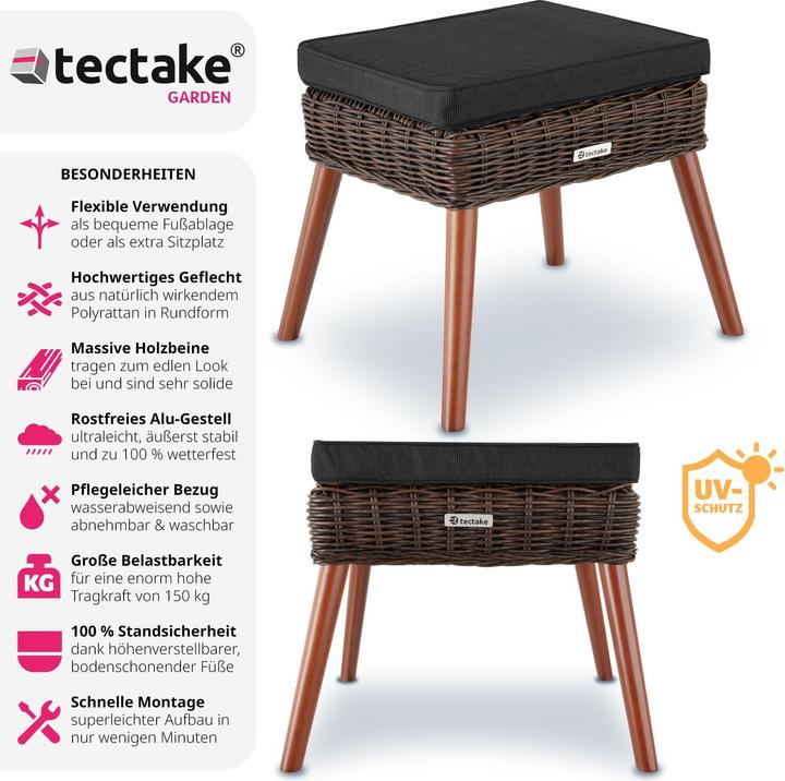 Produktbild tectake Rattan Fussbank Vibo 150kg
