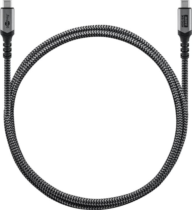 Produktbild Goobay USB-C Cable with Textile Sheath, USB4, 240 W, 40 Gbit/s, Power Delivery, 1 m, Black, Grey (1 m, USB 4.0, 240 W)
