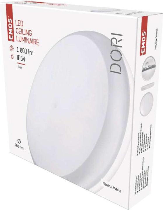 Actual product image Emos LED ceiling light Dori, round, white 18W neutral white, IP54 (1800 lm)