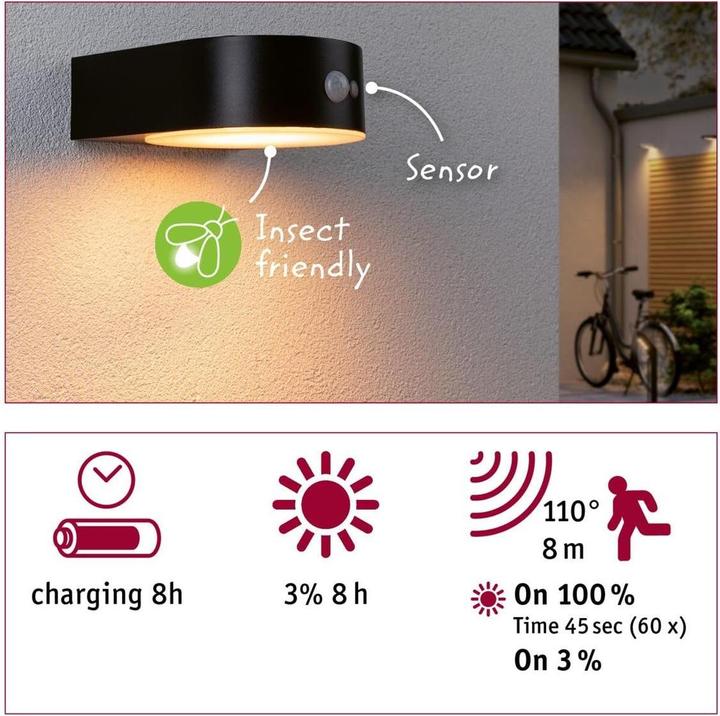Produktbild Paulmann Solar Wandleuchte Eileen (450 lm, IP44)
