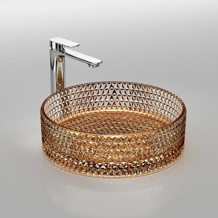 Emke Aufsatzwaschbecken, 360 x 360 x 112 mm, Waschbecken aus roségoldenem Glas, Rundes Aufsatzwaschbecken (360 mm, 360 mm)