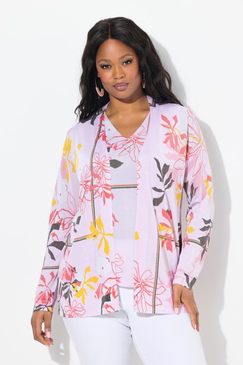 Actual product image Ulla Popken Floral Open Shape Long Sleeve Cardigan (46, 48)
