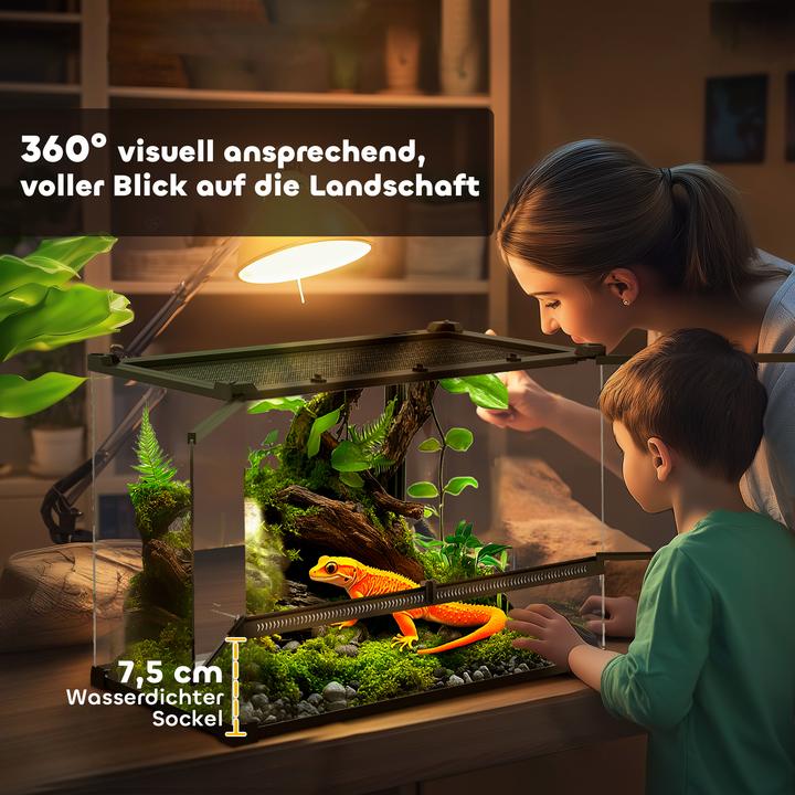 Image du produit PawHut Terrarium Hartglas, Stahl Schwarz