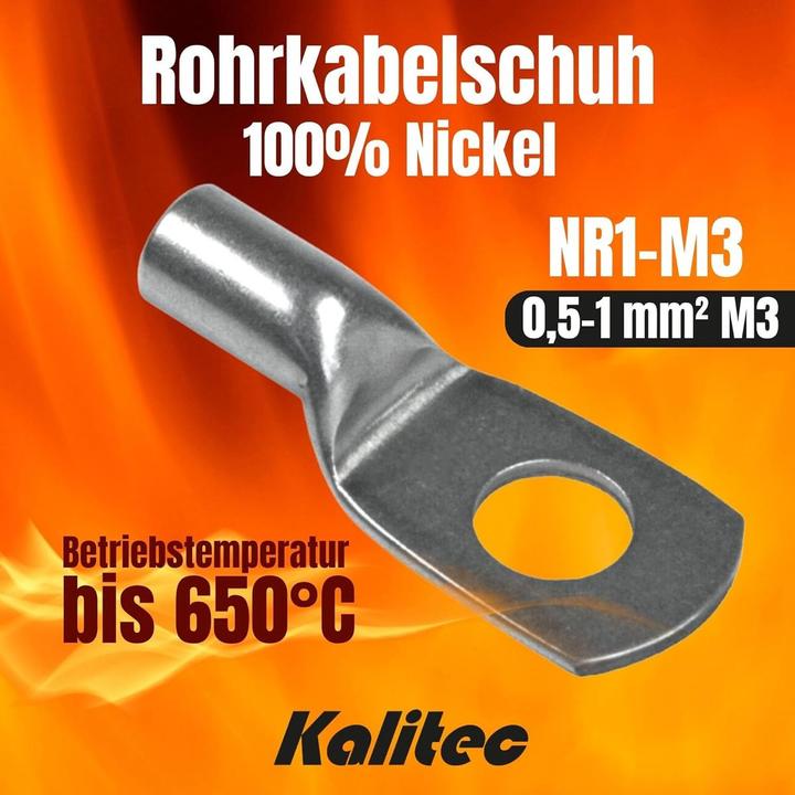 Produktbild Kalitec NR1-M3 Rohrkabelschuh Reinnickel 0,5-1mm² M3 I für sehr hohe Temperaturen bis zu 650°C