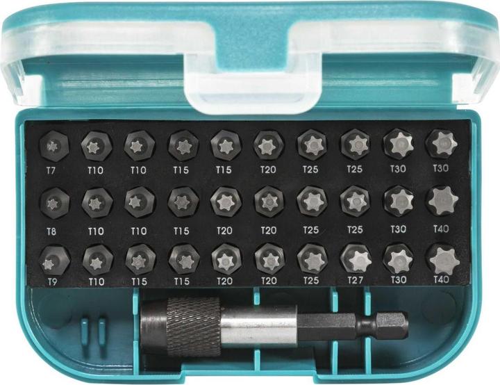 Produktbild Makita P-73352 Bit-Set 31 teilig Innen-TORX (Innensechsrund TX M25, Innensechsrund TX M27, Innensechsrund TX M30, Innensechsrund TX M40, Innensechsrund TX M7, Innensechsrund TX M8, Innensechsrund TX M9, Innensechsrund TX M10, Innensechsrund TX M15, Innensechsrund TX M20)
