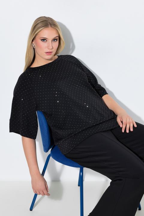 Actual product image Ulla Popken Short Sleeve Rhinestone Sweatshirt (62)