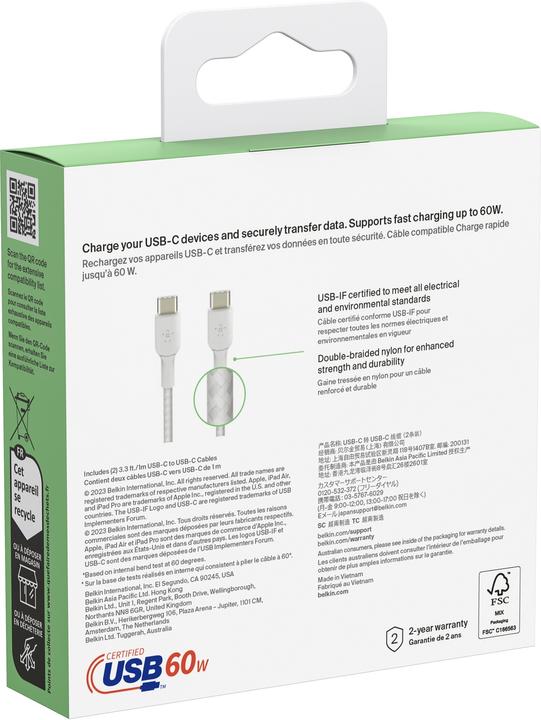 Productafbeelding Belkin USB C – USB C (1 m, USB 2.0, 60 W)