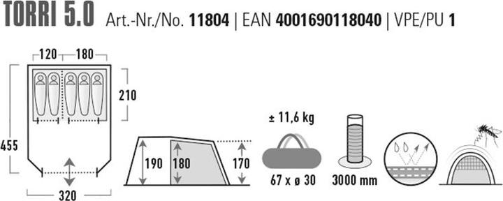 Produktbild High Peak Zelt Torri 5.0 (Tunnelzelt, 11.50 kg, 5 Personen)