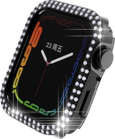 Cover-Discount Apple Watch 45mm - Custodia protettiva con strass glitterati nera