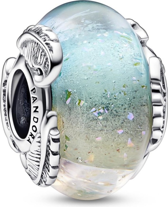 Pandora Mehrfarbiges Murano-Glas & Geschwungene Feder Charm (Silber 925)