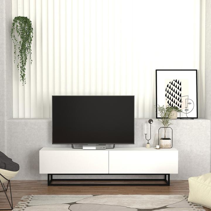 Actual product image En.Casa TV-Lowboard Nolven kurzes Gestell 180x32x47 cm Weiss (180 x 31.50 x 46.50 cm)