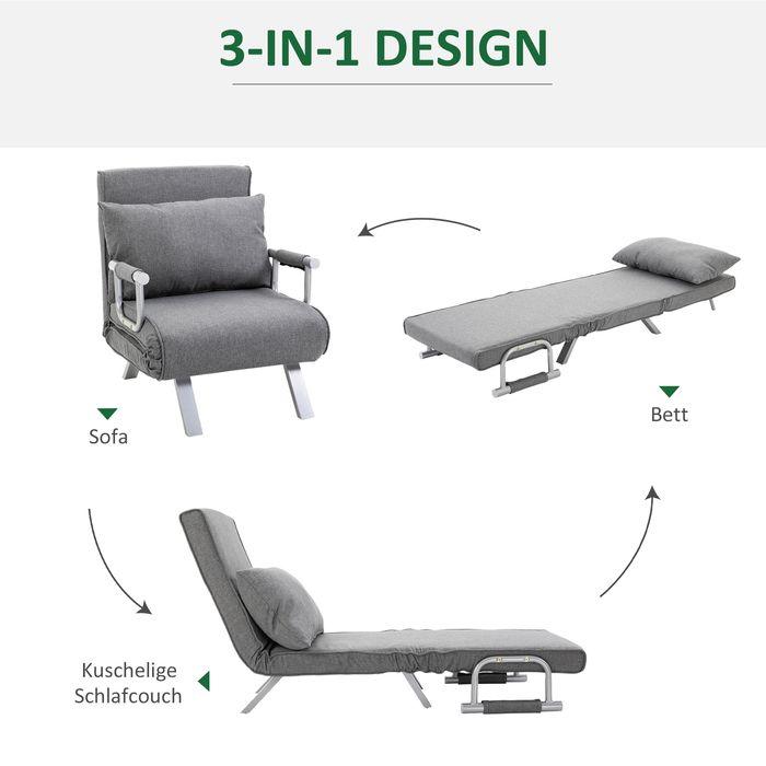Produktbild Swisshandel24 Schlafsofa mit Armlehne 3-in-1 Schlafsessel Gästebett Chaiselongue Multifunktion leinenartiges Polye